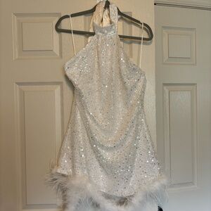 12th Tribe Raelynn Mini Dress with Feather Trim